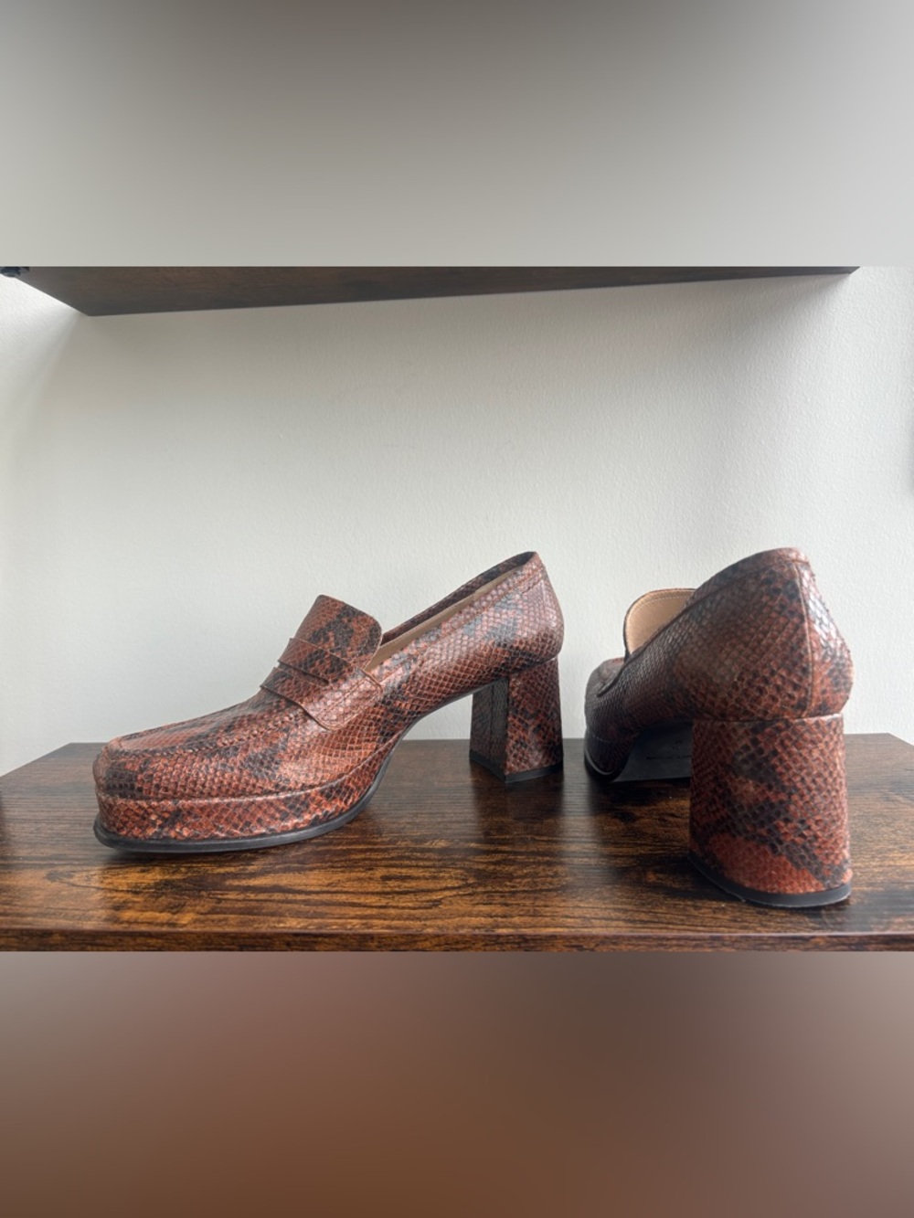 Jon Josef Snake Print Leather Loafer Heels Made in Spain Size 9
